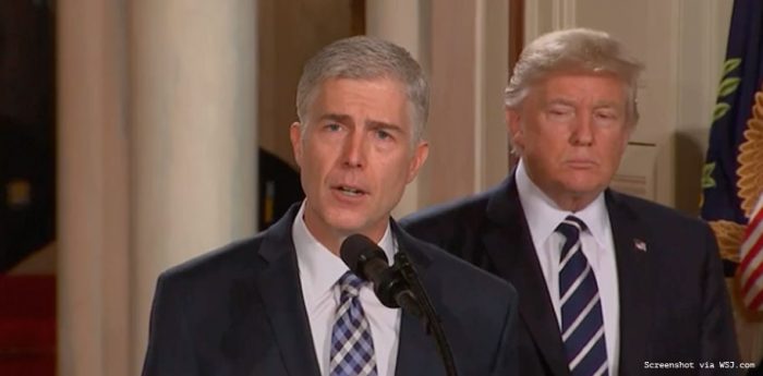 Pro-Life judge Neil Gorsuch stands with President Donald Trump.