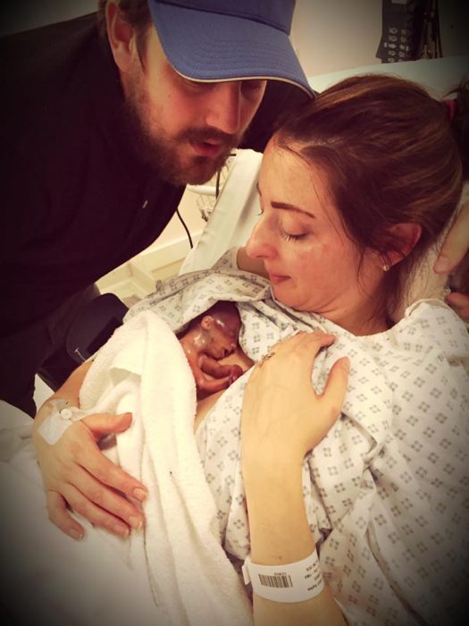 Premature baby girl Autumn and her parents.