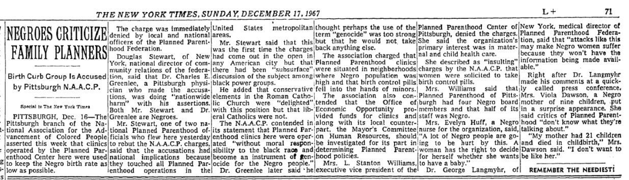 Image: Article accusing Planned Parenthood of Black genocide
