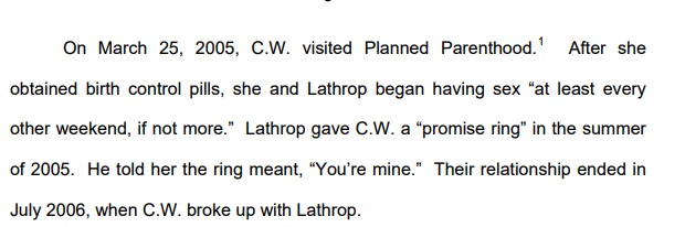 Image: court record Ritchie Lathrop sexual assault victim goes to Planned Parenthood