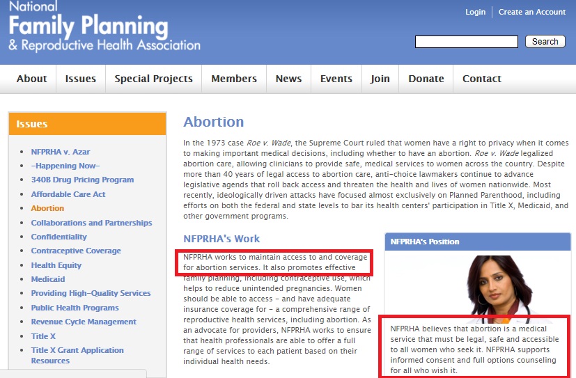 Image: National Family Planning an Reproductive Associates is about abortion (Image: screen taken June 25, 2018)