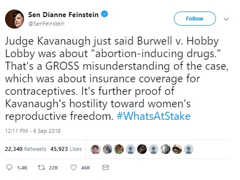 Image: Feinstein on Kavanaugh