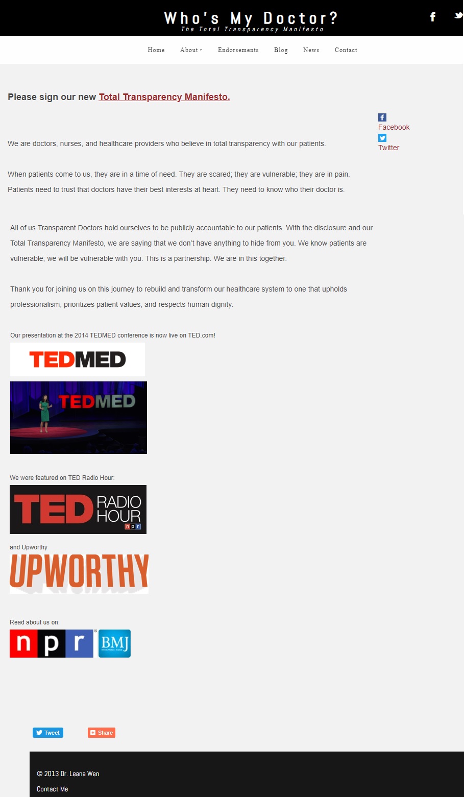 Image: WhoseMyDoctor Manifesto, from Leana Wen, 2018 Planned Parenthood president 