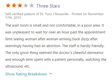 Image: Yury J Nosaville Review of Houston Women's Clinic abortion (Image credit: Vitals.com)