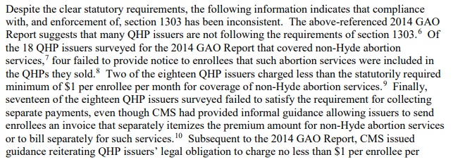 Image: GAO found areas where QHPs were not abiding by abortion statute under ACA (Image :Oct 2017 CMS bulletin) 