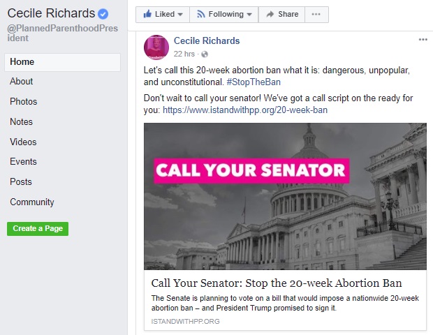 Image: Planned Parenthood prez Cecile Richards on 20 week abortion ban