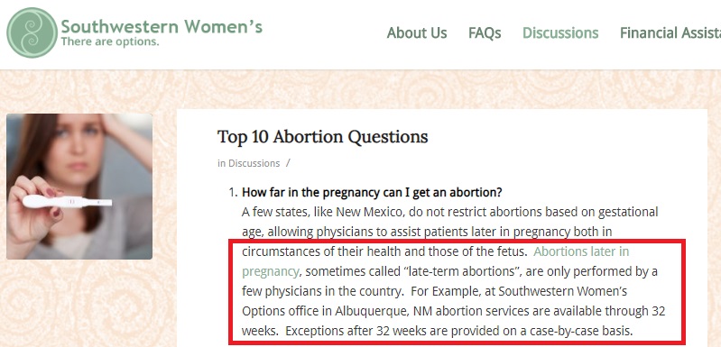 Image: Southwesters Women's abortions thru 32 weeks