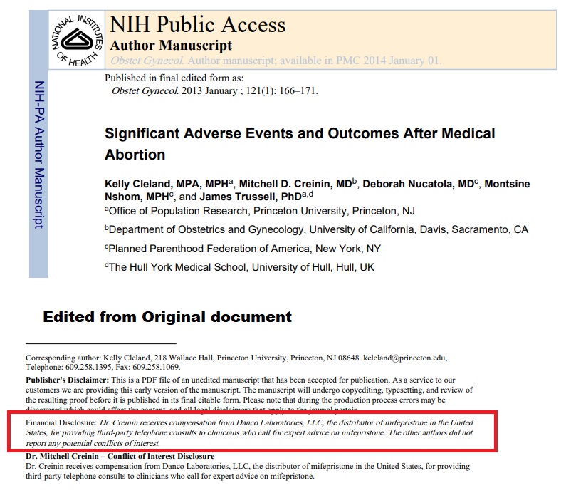 Image: Mitchell D Creinin financial from Danco abortion pill MFG