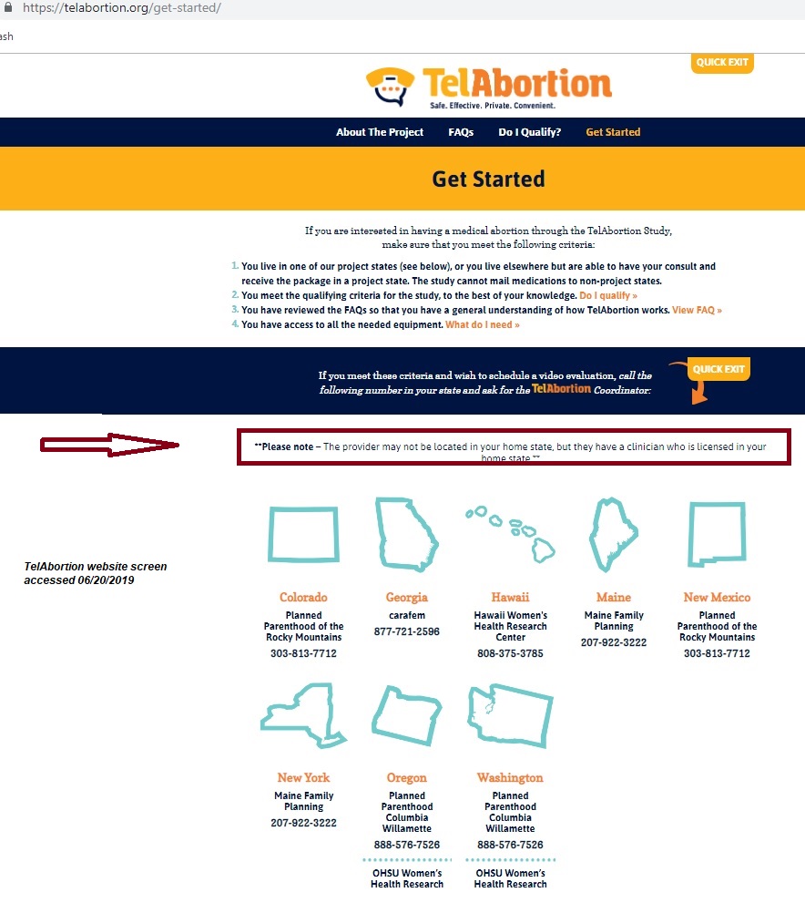 Image: TalAbortion locations screen accessed of June 20 2019