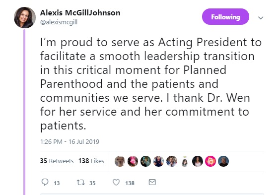 Image: Alexis McGill Johnson Planned Parenthood acting president 2019 (Image: Twitter)