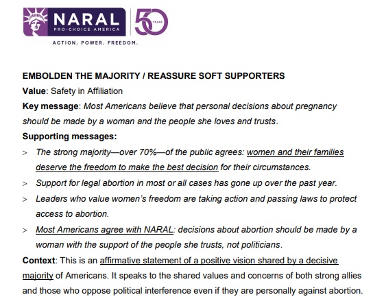 Image: NARAL abortion Messaging Memo embolden value published by Splinter