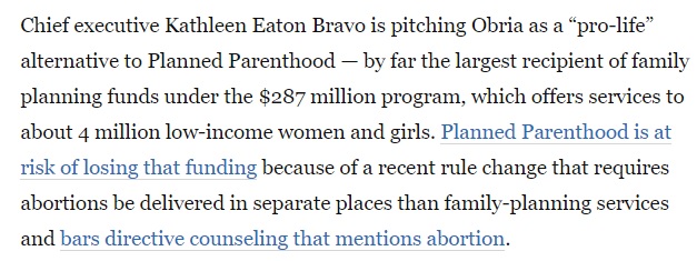 Image: WAPO bias against pro-life Title x recipient Obria not PP