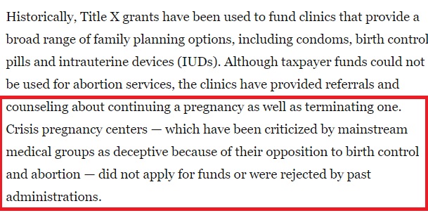 Image: WAPO bias against pro-life Title x recipient groups criticize CPC