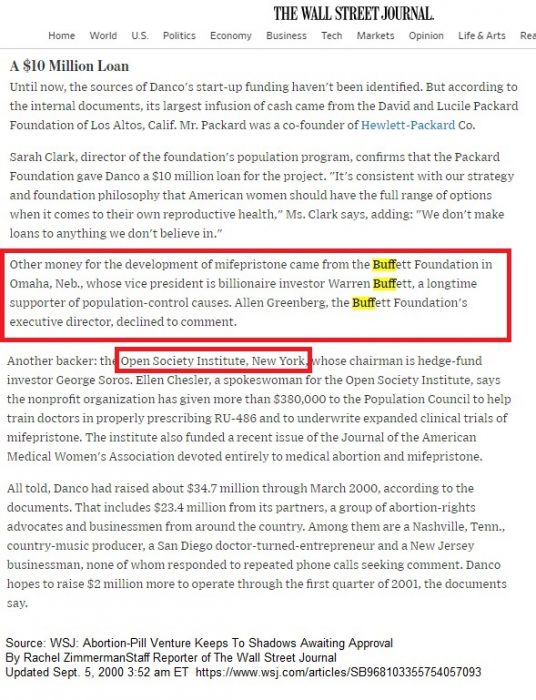 Image: Packard Soros Buffett funds abortion pill mfg Danco (Image: WSJ) 