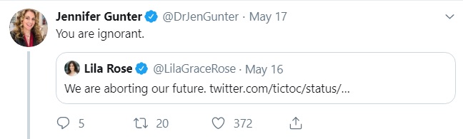 Image: Jen Gunter calls Lila Rose ignorant (Image: Twitter)