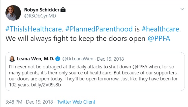 Image: Robyn Schickler supports Planned Parenthood (Image: Twitter)