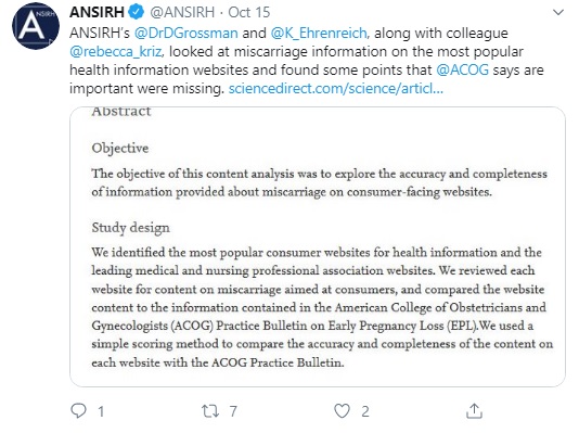 Image: ANSIRH abortion group publishes study on miscarriage (Image: Twitter)