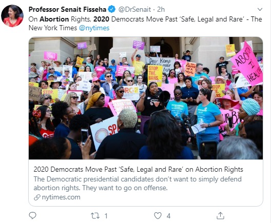 Image: 2020 Democrat Presidential Candidates move past abortion "safe, legal, and rare." (Image: Twitter) 