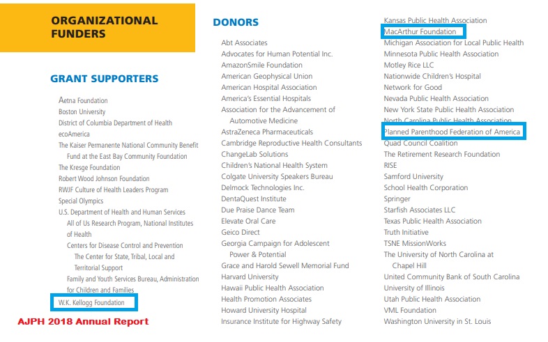 Image: American Journal of Public Health part of APHA funded by Planned Parenthood and abortion orgs (Image AJPH 2018 AR) 