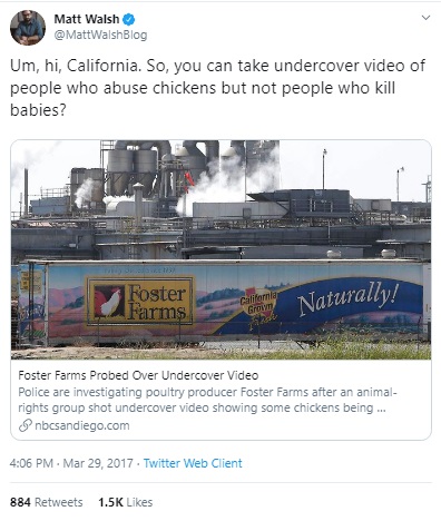 Image: Matt Walsh Tweet undercover video animal rights V Planned Parenthood (Image: Twitter) 
