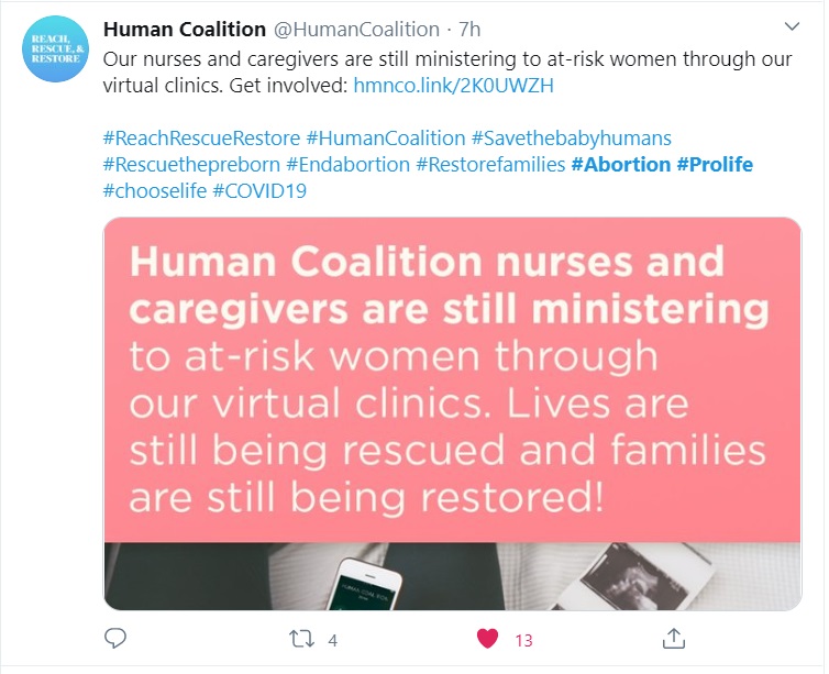 Image: Human Coalition pro-life during COVID19 (Image: Twitter)