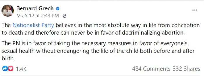 Image: PN Party responds to changes to Malta's abortion ban (Image: Bernard Grech Facebook)
