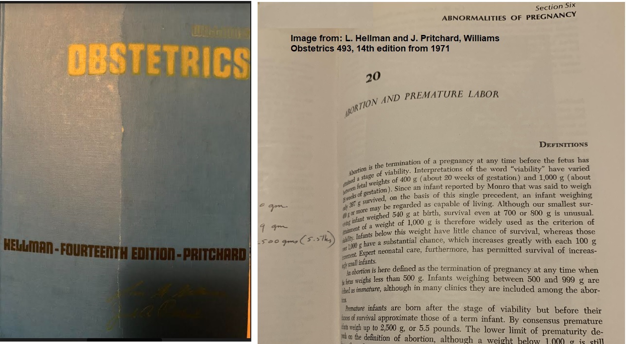 Image: Hellman and Pritchard Williams Obstetrics 14th edition 1971 Viability and abortion