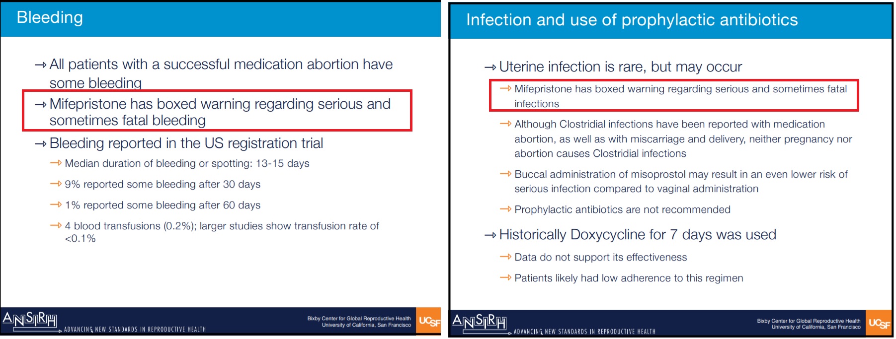 Image: ANSIRH pharmacy abortion pill course warns of serious bleeding and infection risks
