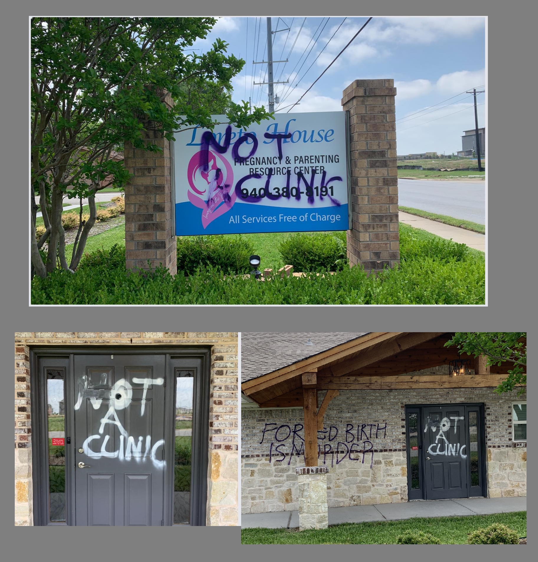 Image: Loreto House pro-life Pregnancy Center vandalized in Denton Tx (Image credit: Carole Novielli)