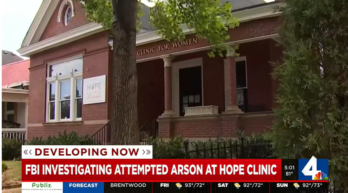 Image: Hope Clinic for Women PRC in Nashville attempted arson Janes Revenge signature