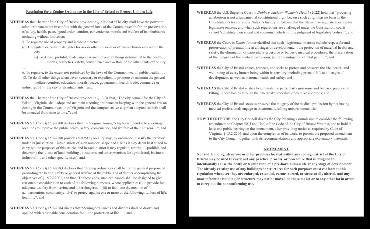 Image: City of Bristol zoning ordinance bans abortion clinic protects unborn life