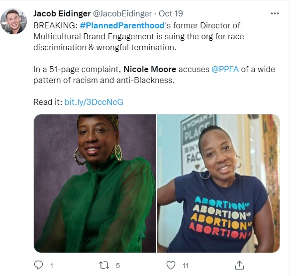 Image: Planned Parenthood former employee Nicole Moore accused PP files racism lawsuit (Image: Twitter)