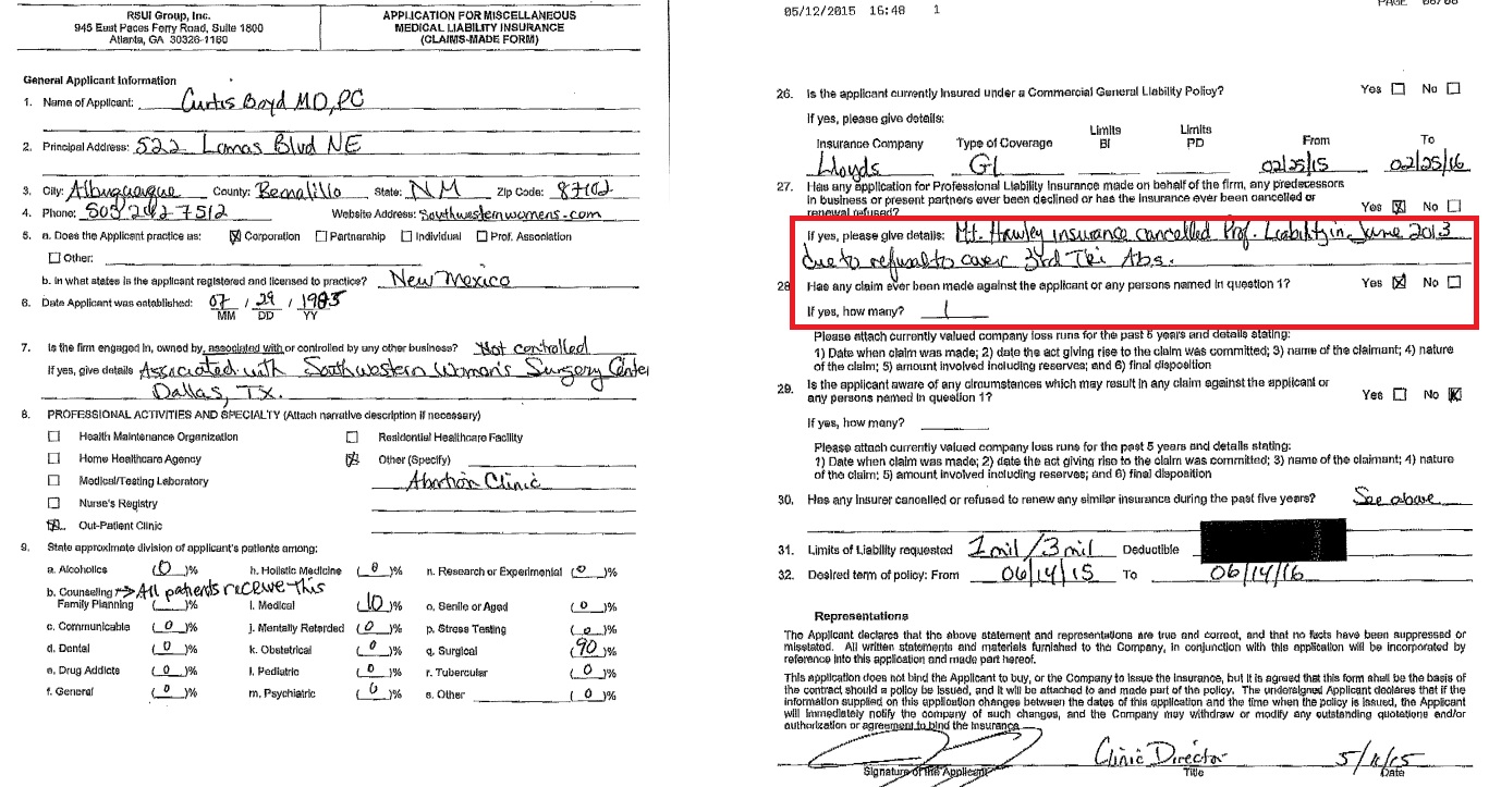 Image: SWO previously lost malpractice insurance according to court exhibit