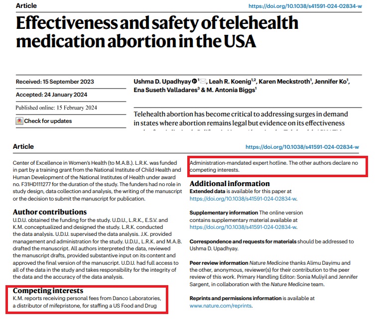 Telehealth abortion study claimed just one conflict of interest
