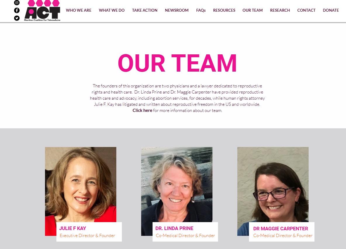 Abortion Coalition for Telemedicine ACT founder Linda Prine, Maggie Carpenter and Julie F. Kay