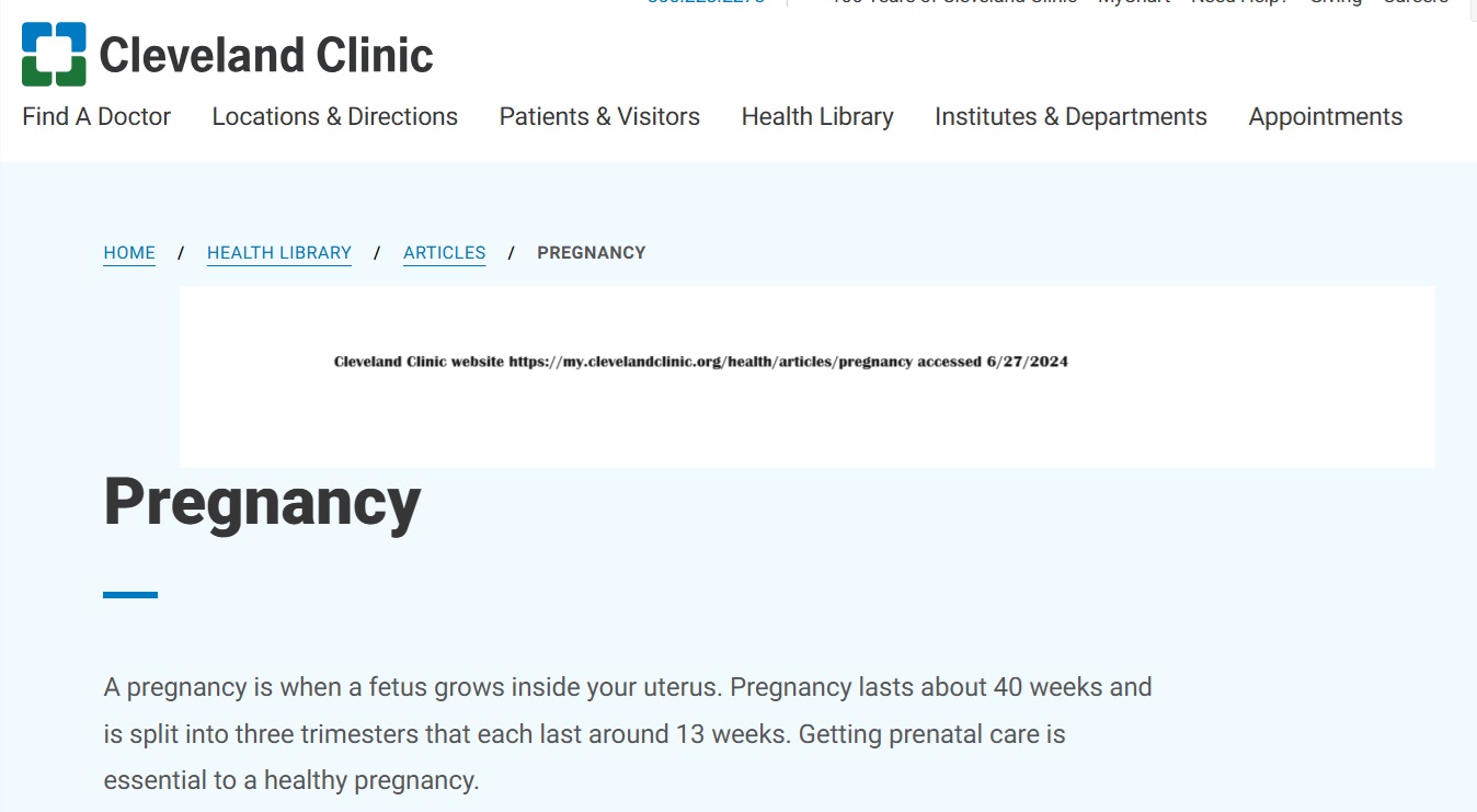 Cleveland Clinic website pregnancy definition