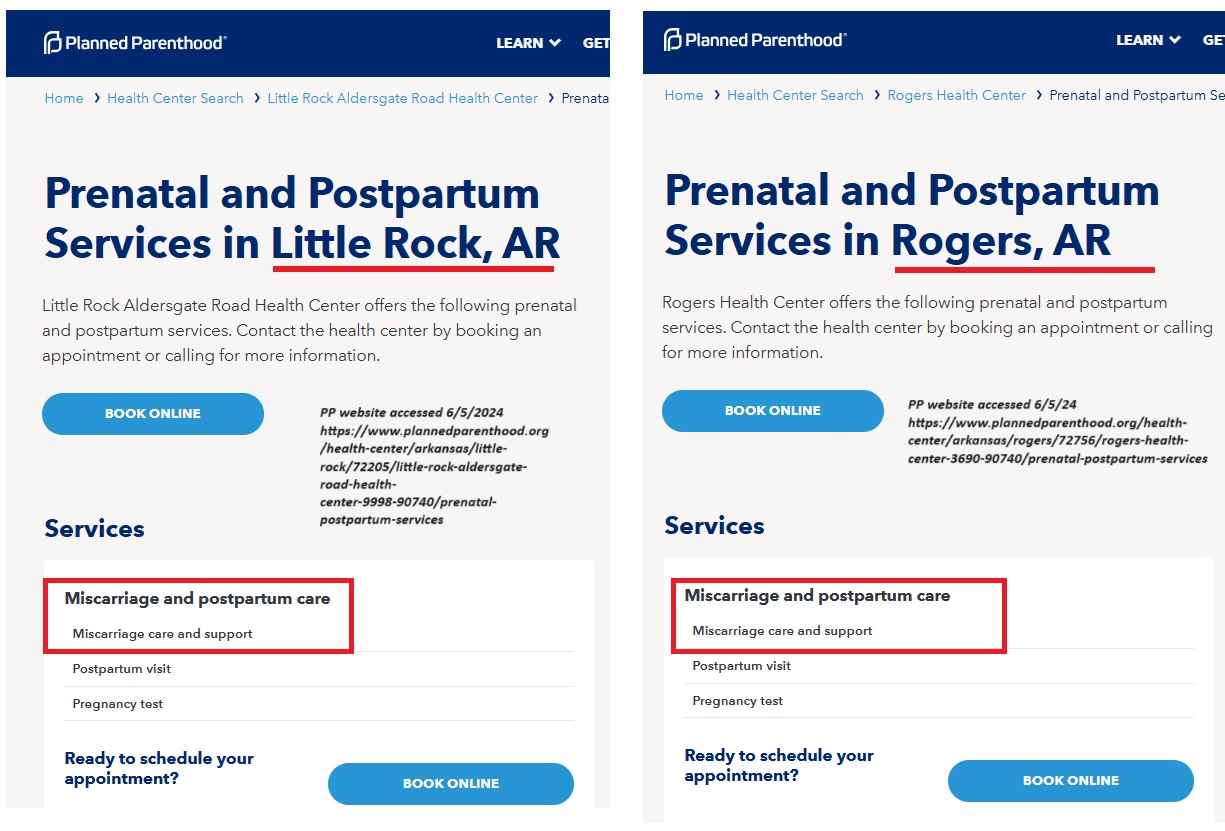 Planned Parenthood Little Rock and Rogers Arkansas both offer Miscarriage Management