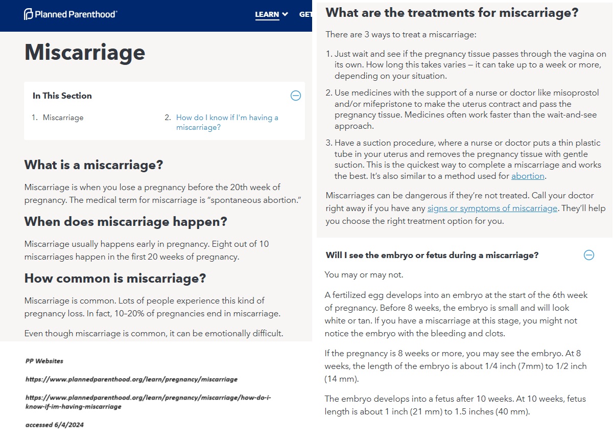Planned Parenthood website what is miscarriage accessed 60424