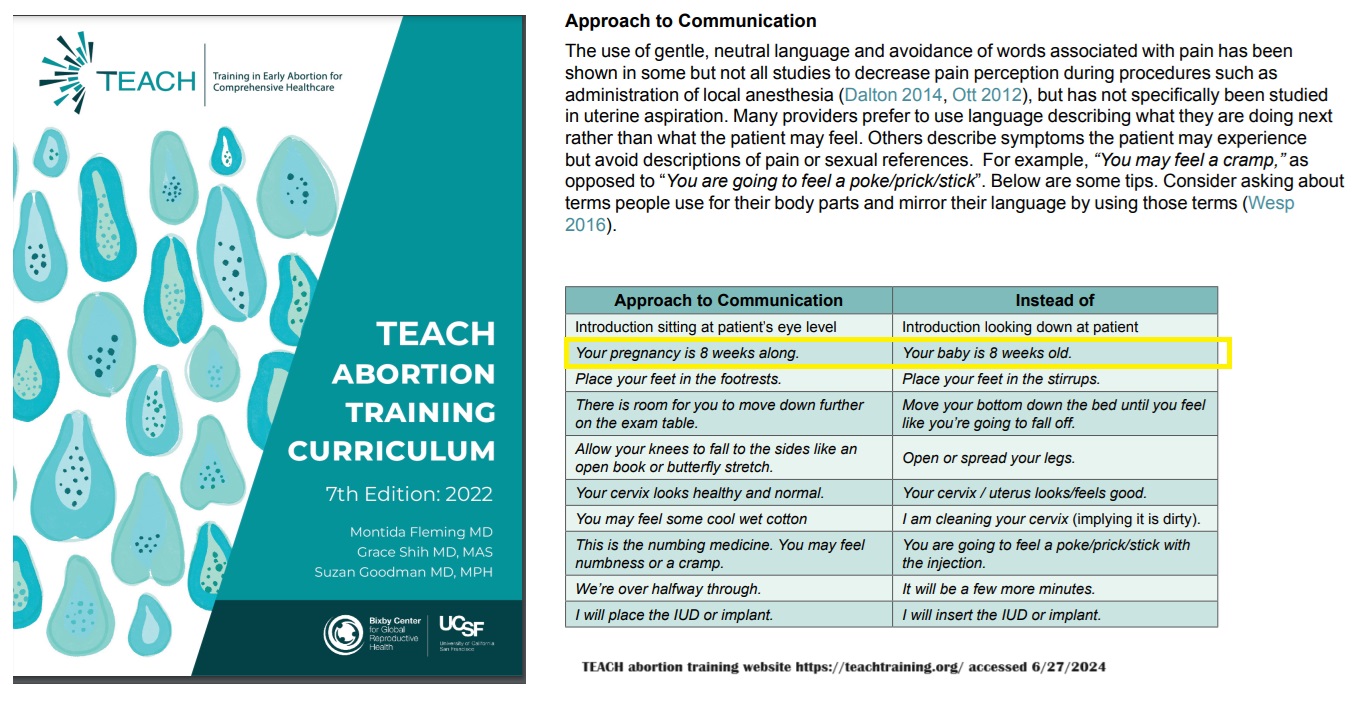 TEACH abortion training use pregnancy not Baby 7th edition 2022, this is deceptive marketing 