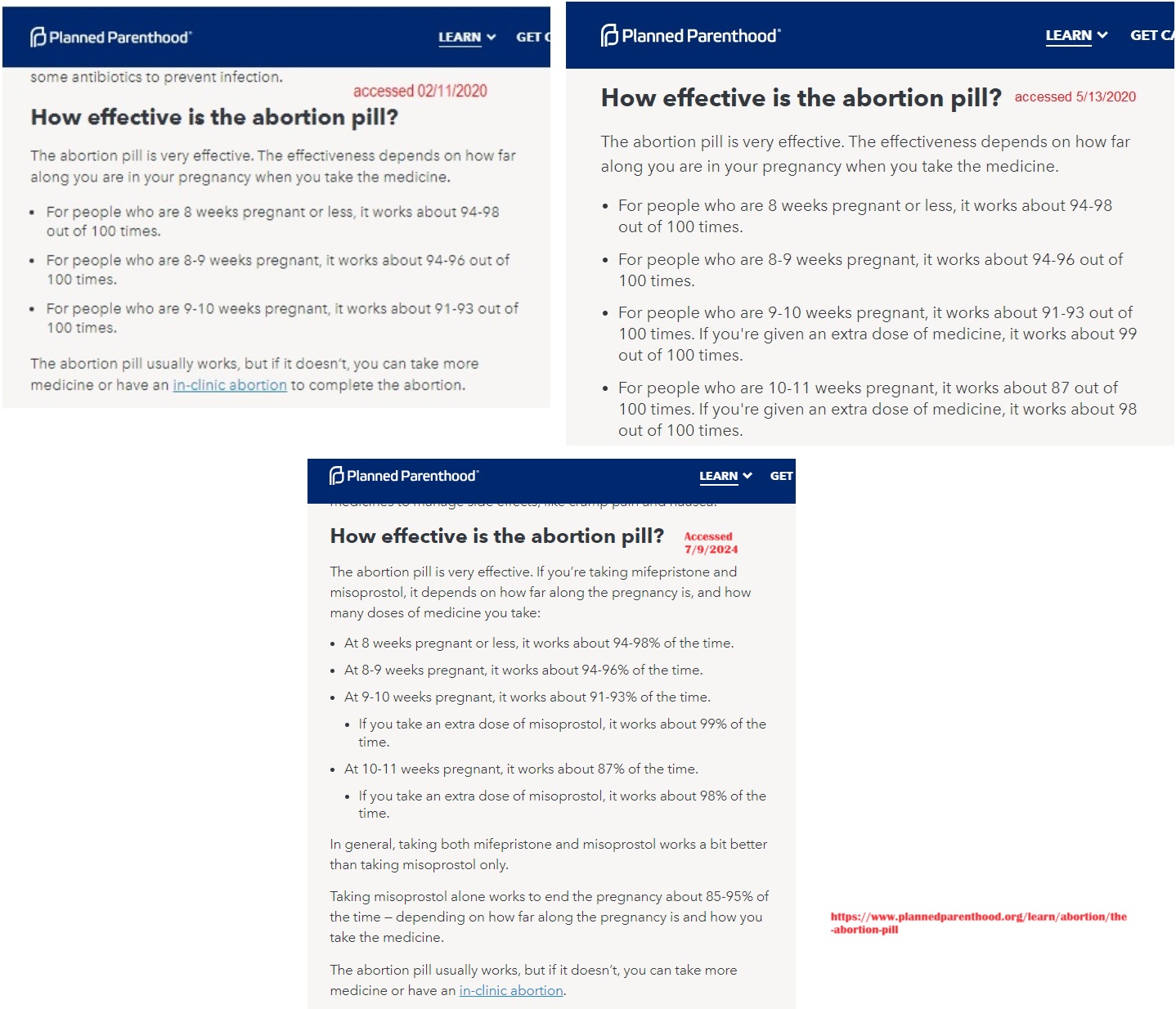 Planned Parenthood abortion pill website changes on failure rates