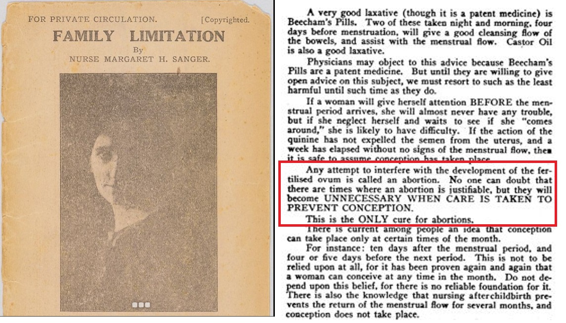 Planned Parenthood founder Margaret Sanger in Family Limitation fertilized ovum