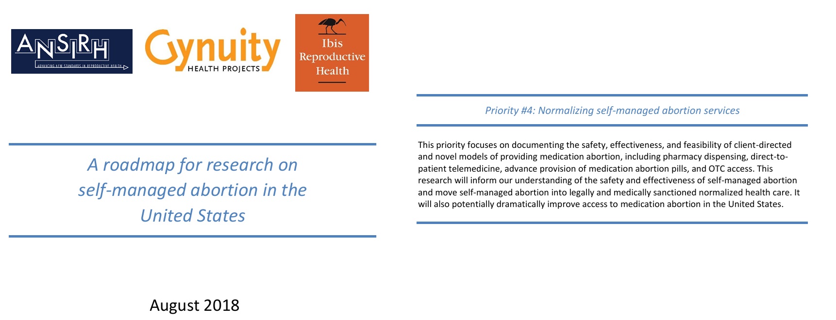 Abortion groups ANSIRH, Gynuity, IBIS want to normalize self-managed abortion 2018 strategy