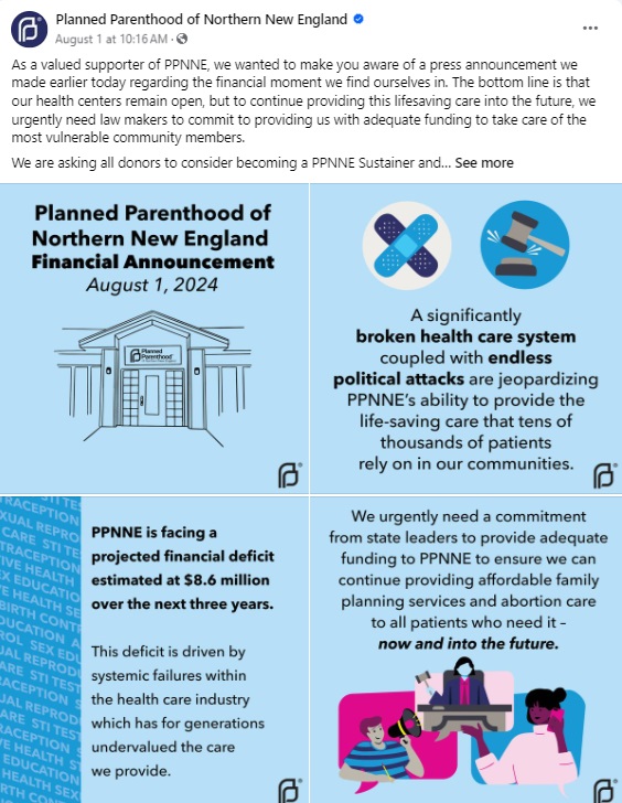Planned Parenthood affiliate claims $8M deficit in coming years (Image: PPNNE on Facebook) 