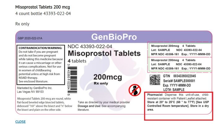 Misoprostol storage temps per GenBioPro
